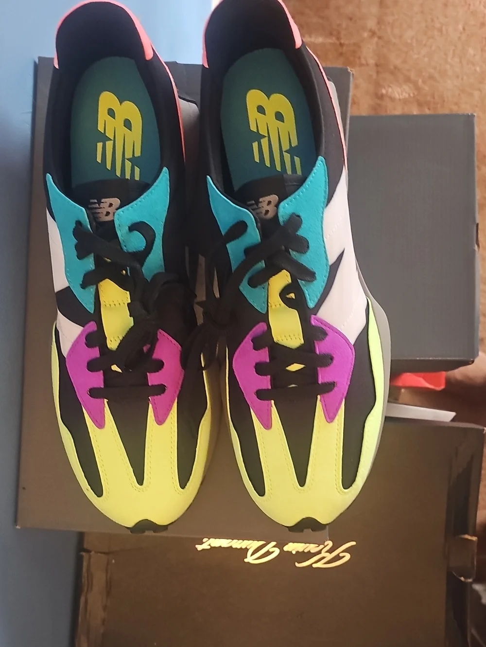 New Balance Kids Neon Yellow, Teal, Purple & Black Sneakers